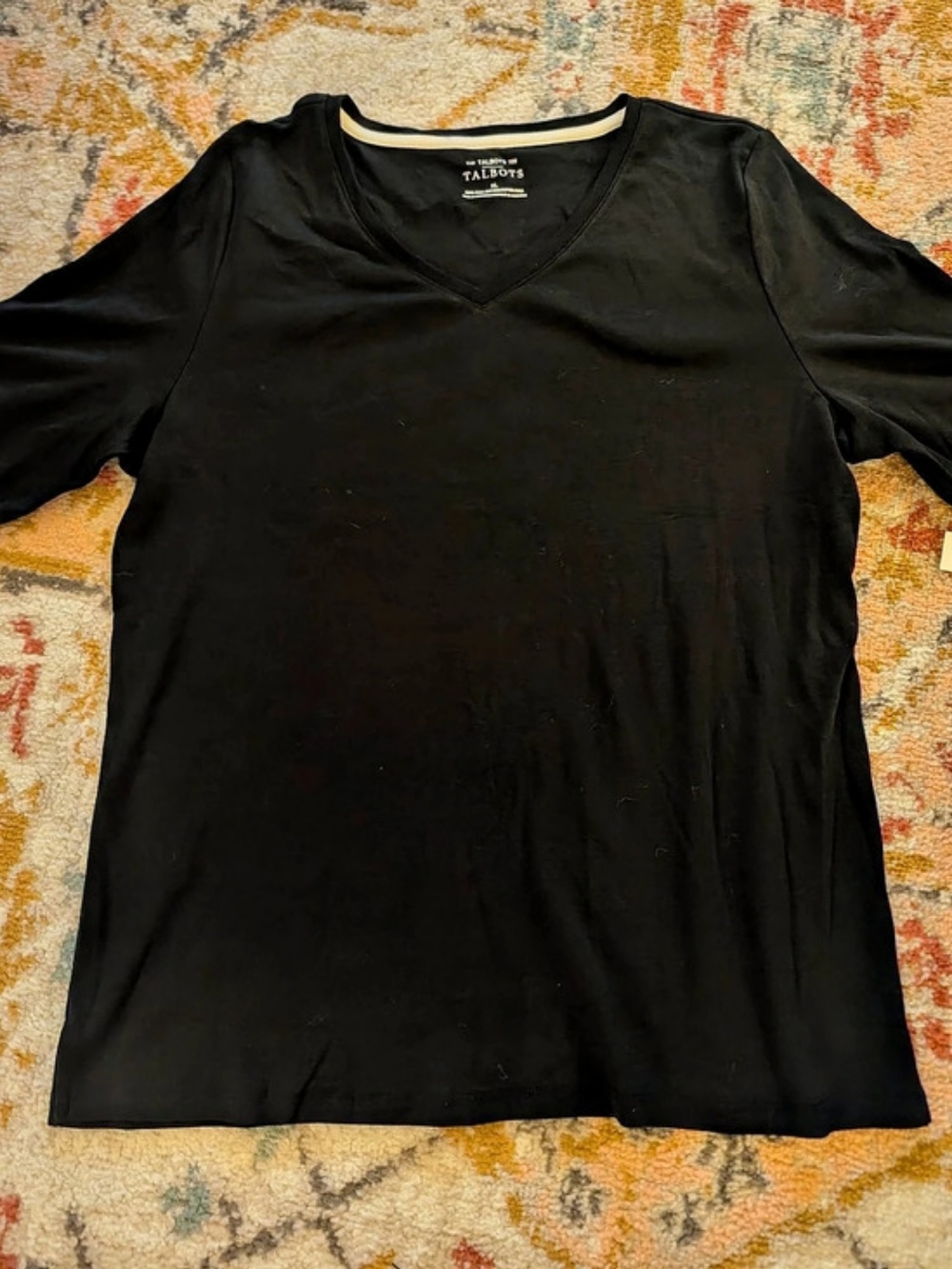 Talbots The Talbots Tee Women's XL V-Neck Black Cotton NWT Casual Stretch